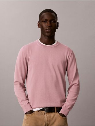 Calvin Klein Mens Supima Cotton Double Collar Crewneck Sweater - Pink - XL
