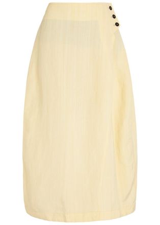 STUDIO NICHOLSON Wrapped Effect Woven Cotton Midi Skirt - Off White - 12 (UK12 / M)