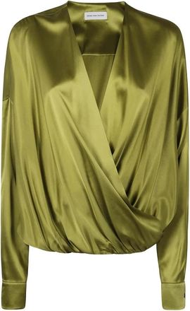 Dries Van Noten Overhemden, Dames, Groen, M, Zijden blouse met lange mouwen