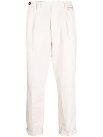 Brunello Cucinelli pleated cotton tapered trousers - Neutrals