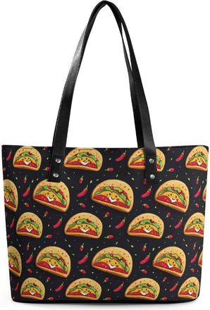 Generic Tacoschili Pattern Tote Bags for Women Cute Shoulder Purses Handbags
