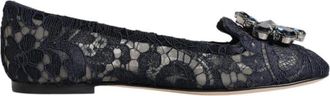 Dolce & Gabbana Kristalversierde Kant Flats - Dames - Ballerinas - Blauw - 34 EU - Katoen - Schoenen