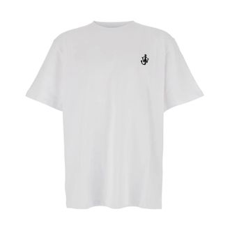 J.W.Anderson Tops, Heren, Wit, M, Katoen, T-shirt met ronde hals