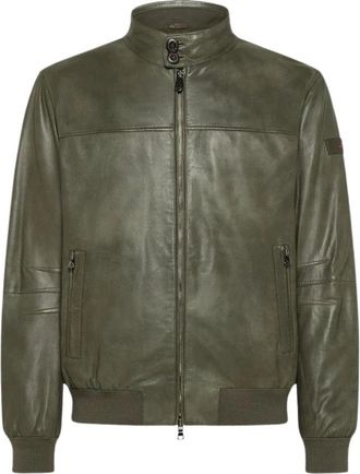 Peuterey Korte Jas van Leer met Vintage-Effect - Heren - Leren en Su&egrave;de Jassen - Groen - S - Leer - Jassen