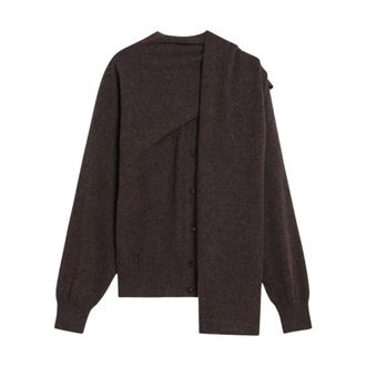 Ferragamo Cashmere Cardigan met Sjaaldetail - Dames - Truien - Bruin - Maat: S Kasjmier