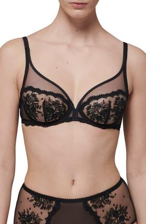 Simone Pérèle Intrigue Sheer Full Coverage Underwire Plunge Bra in Black at Nordstrom, Size 36B