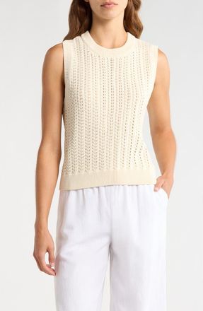 Marine Layer Mina Cotton Pointelle Sweater Tank in Cream at Nordstrom, Size X-Large