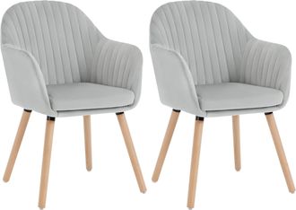 Woltu Lot De 2 Chaise De Salle &Agrave; Manger Woltu, Si&egrave;ge En Velours, Pieds En Bois Massif, Gris Clair