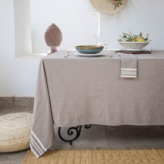 Febronie Mantel + 10 servilletas algod&oacute;n 180x400 topo