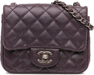 Chanel Womens Mini Classic Flap Bag Quilted Lambskin - Purple Leather - One Size