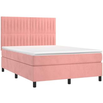 vidaXL Vidaxl - Cama Box Spring Colch&oacute;n Y Led Terciopelo Rosa 140x200 Cm