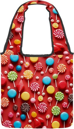 Generic Red Candy Pattern Reversible Canvas Shoulder Tote - Double-Sided Print, 12oz Cotton, 27cm Drop, Fold-Flat Bag for Travel, Shopping, Street Outings