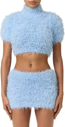 Naked Wardrobe Furry Knit Crop Sweater in Blue Mist at Nordstrom, Size X-Large