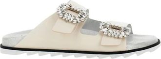 Roger Vivier Sliders, female, White, Size: 8 US Slidy Viv Strass Buckle