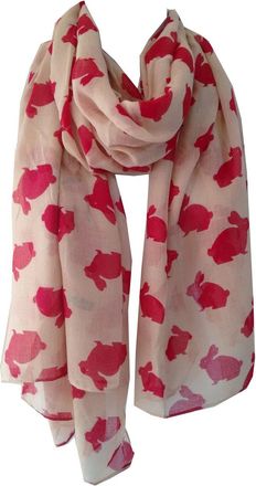 GlamLondon Rabbit Print Scarf, Hare Bunny Animal, Womens Ladies Fashion Soft Big Shawl Sarong Wrap (Beige-Red)