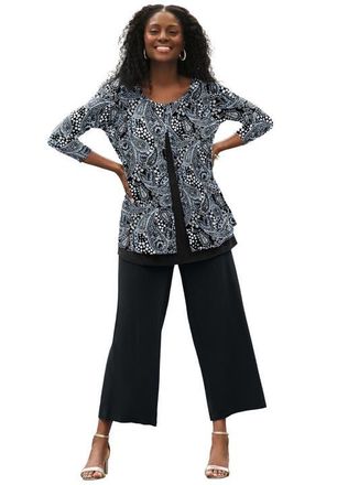 Jessica London Crew Neck Double Layered Tunic in Navy Paisley at Nordstrom, Size Medium