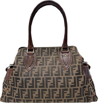 Fendi Brown Canvas Leather Shoulder Bag Tote Bag (Pre-Owned)