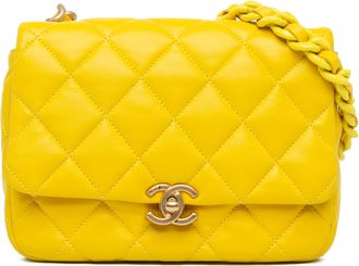 Chanel Pre-owned Womens Quilted Leather Crossbody Chain - Yellow - One Size