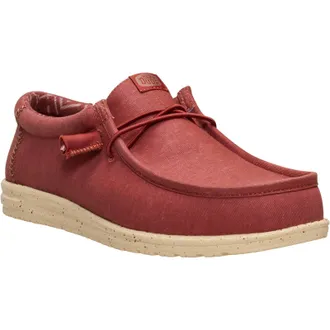 HeyDude Wally Stretch Canvas Textiel Heren Loafers in Verbrand Rood/Boulder Tan