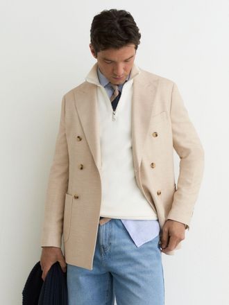 Reiss Stone Double-breasted Herringbone Blazer Tailored-fit With Cotton, 42