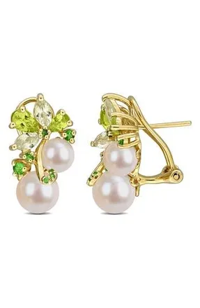 Delmar 6-8.5mm Cultured Freshwater Pearl & Gemstone Cluster Earrings in Green at Nordstrom Rack