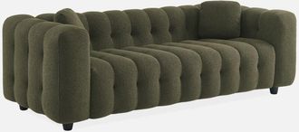 Sweeek Sof&aacute; De 3 Plazas, Tapizado En Tela Borreguito Texturizada, Leon, Kaki Oscuro, 99x229x71 Cm