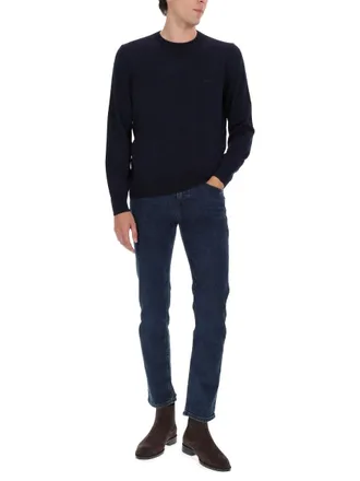 HUGO BOSS Virgin Wool Logo Sweater - Blue