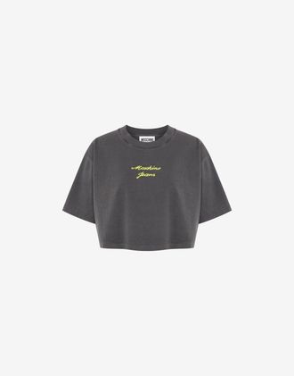 Moschino Embroidered cotton jersey crop top - Grey