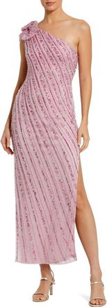 Mac Duggal 3D Flower Detail One Shoulder Beaded Mesh Gown in Orchid at Nordstrom, Size 12