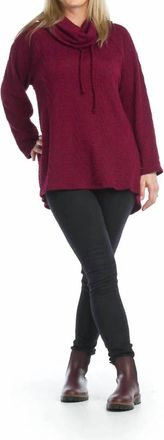 Papillon Cowl Neck Cable Knit Tunic Sweater In Wine