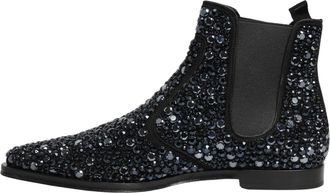 Dolce & Gabbana Mens Black Embellished Chelsea Ankle Boots Shoes Leather