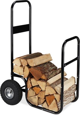 Relaxdays Carro Le&ntilde;a Con Ruedas, Carrito Le&ntilde;ero, Portale&ntilde;os Acero, Hasta 60kg, Para Transportar Y Almacenar Le&ntilde;os, Negro - Relaxdays