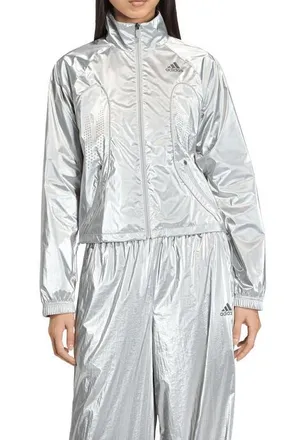 adidas Originals F50 Metallic Track Jacket in Silver Metallic at Nordstrom, Size X-Small