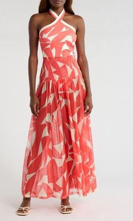Hutch Smocked Cover-Up Maxi Skirt in Ivory/coral Geo at Nordstrom Rack, Size Medium