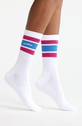 Sporty & Rich Serif Logo Stripe Crew Socks in White/berry/azure at Nordstrom