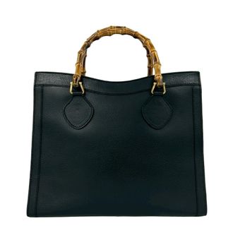 Gucci Black Leather Bamboo Boston Bag Handbag Tote Bag (Pre-Owned)