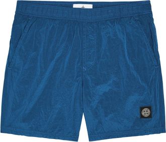 Stone Island Logo Crinkled Nylon Swim Shorts - Blue - XL