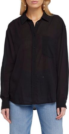 Seven 7 Voile Cotton Button-Down Shirt in Black at Nordstrom Rack, Size X-Small