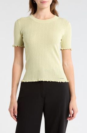 Elie Tahari Pointelle Short Sleeve Sweater in Seaform Green at Nordstrom Rack, Size X-Small