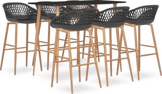 vidaXL Mesa Alta Y Taburetes De Bar 7 Piezas Negro Y Gris Vidaxl