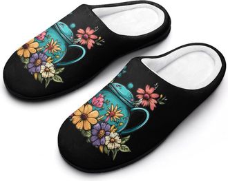 Generic Floral Kitchen Teapot Womens Slippers Warm House Slippers Indoor House Shoes with Anti-Skid Rubber Sole