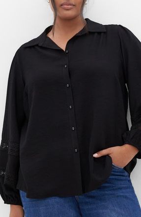 City Chic Deanna Lace Trim Shirt in Black at Nordstrom, Size Xxl
