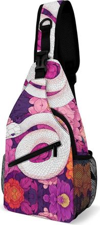 Generic Snake And Flowers Mens Shoulder Bags Sling Crossbody Backpack Travel Hiking Chest Bag with Small Side 38x20cm