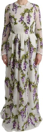 Dolce & Gabbana Kleedjes, Dames, Veelkleurig, S, Katoen, Lange Mouw A-lijn Maxi Jurk