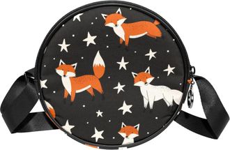 Generic Circle Crossbody Bag for Women, Fox Small Sling Bag Daypack with Zipper Adjustable Shoulder Straps Casual Ladies Girls Round Purse