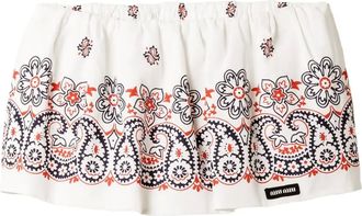 Miu Miu Shorts stile gonna in popeline con fiammatura - Bianco