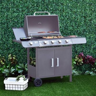 OUTSUNNY Gas BBQ Grill 4 + 1 Stainless Steel Burner Garden Barbecue Cooker in Grey