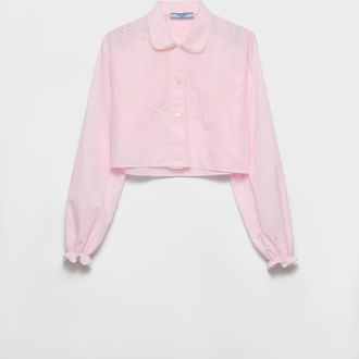 Prada Embroidered cropped batiste shirt