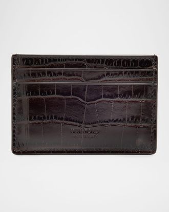 Tom Ford Mens Exotic Line Croc-Embossed Leather Card Case