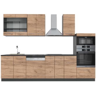 Vicco Mueble De Cocina Fame-line, Oro Power Roble/antracita, 300 Cm Con Armario Alto, Sin Encimera